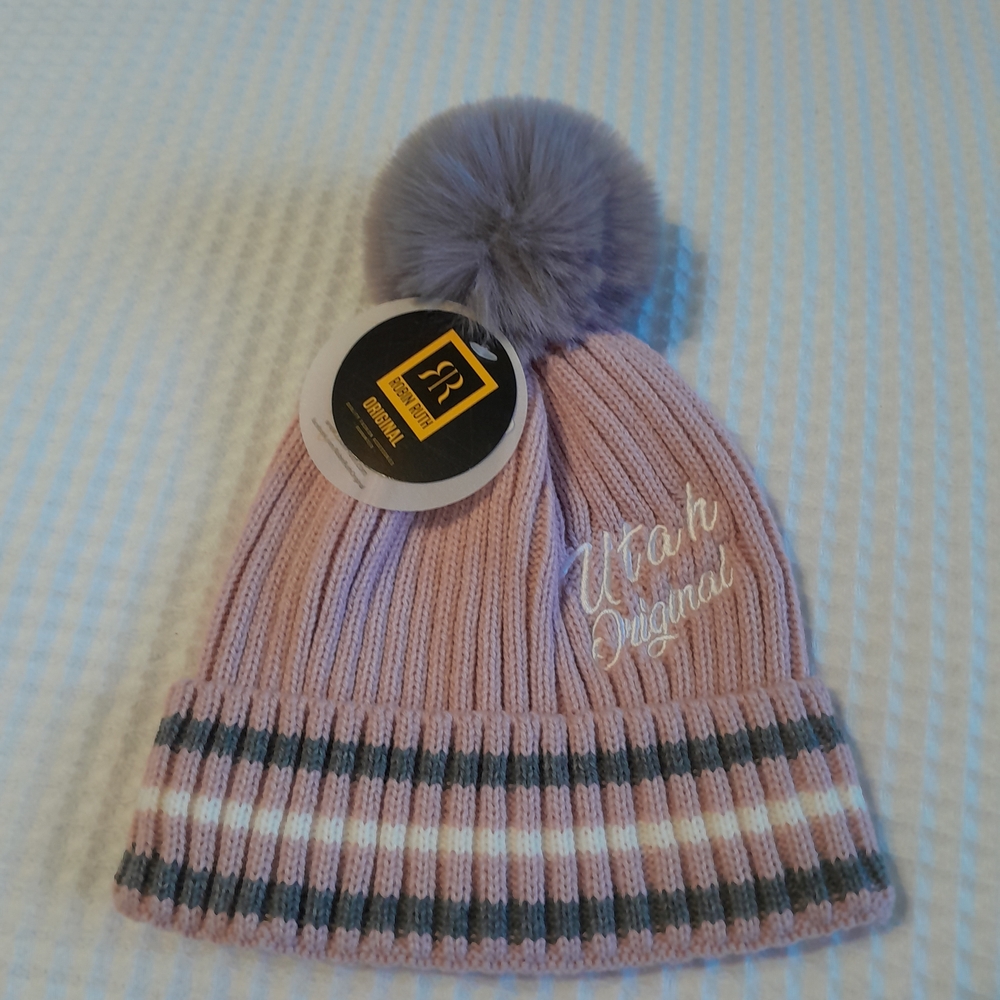 Robin Ruth Pink and Gray Beanie with Pom Pom